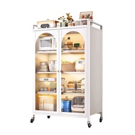The JBK Shop 789 ตู้เก็บของสองประตูกระจก ตู้ครัว ตู้วางไมโครเวฟ พร้อมล้อเลื่อน หมุนได้ 360° สินค้ามี