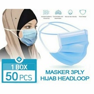 Masker Hijab medis 3 ply 3ply headloop 1 box isi 50 pcs bukan sensi