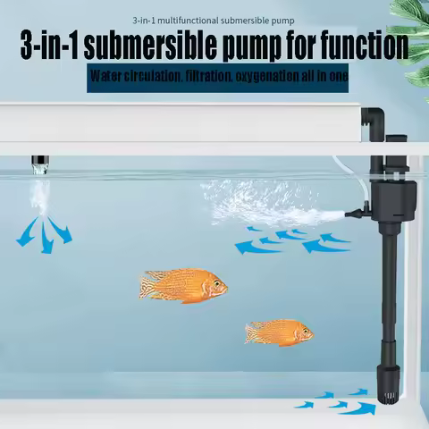 3-in-1 Fish Tank Filter on Submersible Pump Filter Universal Silent Built-in Pump Oxygenation Cycle