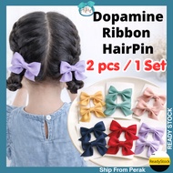 AIDA 2Pcs Dopamine Pure Color Floral Ribbon Hair Clip Bowknot Hairpin Girl Baby Sweet Hair Accessori
