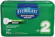 FitRight Extended Wear Stretch Briefs, Overnight Adult Diapers with Tabs, Size 2 (Case of 80)