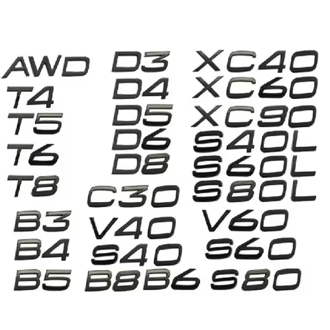 Glossy Black Emblem B5 B6 T3 T4 T5 T6 T8 V8 D3 D4 D5 D6 AWD Car Trunk Letters Emblem for VOLVO XC90 