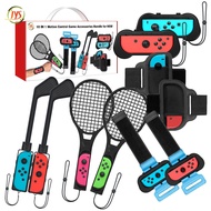 JYS-NS215 10 In 1 Motion Control เกม Accessorles Bundle สำหรับ Nintendo Switch กีฬากอล์ฟคลับ + ไม้เทนนิส + ด้ามจับขนาดเล็ก + สายรัดข้อมือเต้นรำ + สายรัดขาสวิทช์ OLED Somatosensory ชุดกีฬา