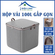 Foldable Fabric Storage Box 100L 42-40cm Black and White Checkered, Zippered Lid, Convenient Handle 
