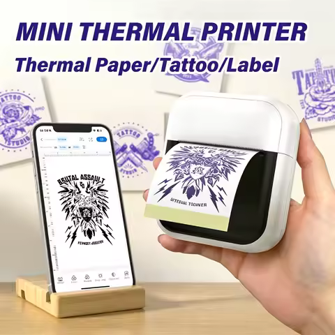 Portable Label Tattoo Printer Support15-57mm All-In-One Portable Mini Thermal Printer Receipt Ticket