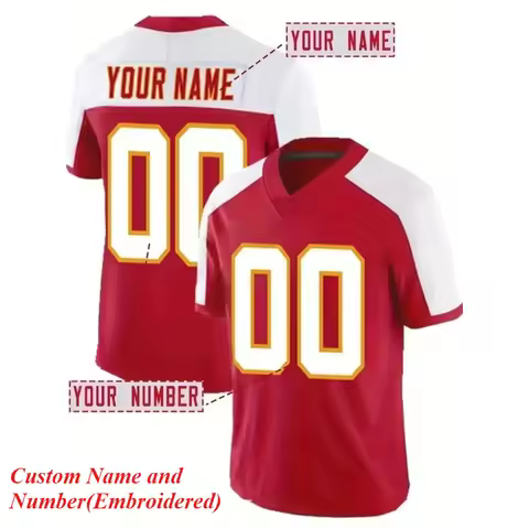Customized Name And Number Men's Embroidered American Football Jersey Kansas City Red Personalized S