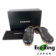 ☆ Chanel 香奈兒 CC Dark Gray Calfskin Mule 深灰色小牛皮涼鞋 100%真品