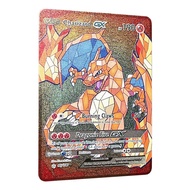 Golden Pokemon Cards in English DIY Metal Rainbow Cards Pikachu Charizard Vmax GX Kids Game Collection Cards Christmas Gift JLNC HX81