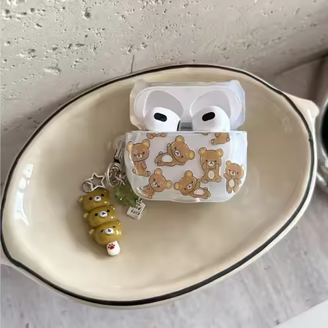 Japanese Korean Cute Cartoon Rilakkuma Headphones Case For AirPods 1/2/3/4/Pro/Pro2/Pro3 with Bear K