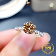 USHOW Pt950 Open Ring Diamond Morganite Champagne 925 Silver