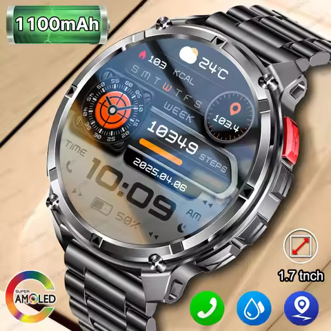Outdoors Military 1100mAh Ultra Durable Battery Smart Watch Flashlight Bluetooth Call Compass 5ATM W