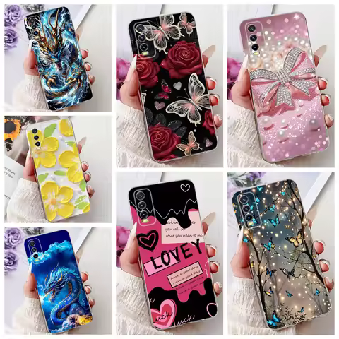 For vivo V2027 V2028 V2029 / Vivo Y20 Y20s Y20i Y11s Y12s Case Soft Clear Silicone Flower Butterfly 