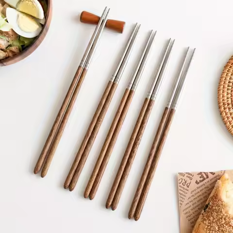 Exquisite Wooden and Stainless Steel Splicing Chopsticks - Durable and Stylish Eating Utensils