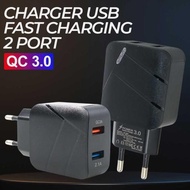 2 PORT ADAPTOR 3A QC 3.0 FAST CHARGER CHARGING KEPALA ANDROID IPHONE