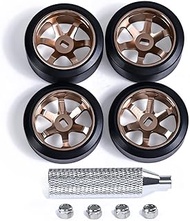 6 Spoke Wheel Rims & Rc Car Drift Tires for 1/28 RC Hobby Model Car, [2*N+2*W] 4 Pcs 20mm Aluminum A