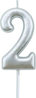 XNOVA 2nd Birthday Candle Two Years Silvery Happy Birthday Number 2 Candles for Cake Topper Decorati