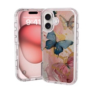 High quality flower pattern For iPhone 16ProMax 3 in 1 phone case 16 16PLUS shockproof hard cover