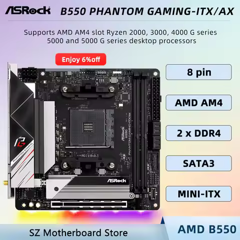 B550 Motherboard AM4 ASROCK B550 PHANTOM GAMING-ITX/AX Support CPU Ryzen 5 5600X 5600 7 5800X 9 5900
