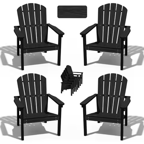 Compact Stackable Adirondack Chairs Set of 4, 26.3" Wide HDPE Outdoor Patio Chairs - Durable, Space-