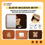 Bag Sleeve Pouch Hand Carry Bag Clutch Case Laptop Apple Macbook Air Pro M1 M2 M3 MAX 2023 13 14 16 inch Shockproof Scratch Resistant Puffy Design Thick Brown Color Embroidery Image Bear Mouse Bear Cake