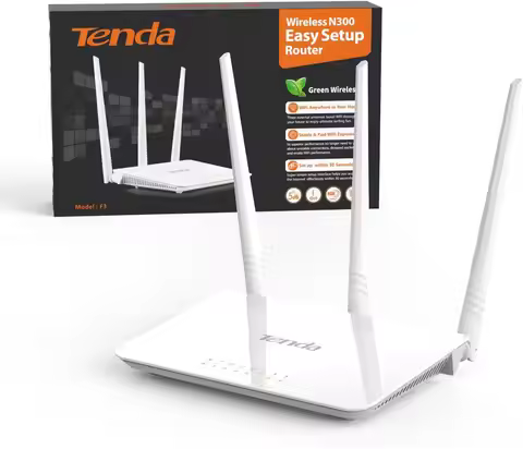 Tenda F3 WLAN Router N300 For Connection to Cable/DSL Fibre Modem 3x5dBi External Antennas 2.4GHz 30