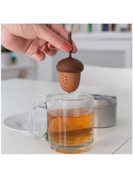 1入組橡實造型小型泡茶器矽膠茶隔，松果設計矽膠茶過濾器