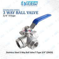Stainless Steel 3 Way Diverter T-Type Ball Valve 3/4" Thread with Vinyl Locking Handle - DN20
