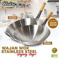 Wajan Stainless Steel Gagang Kayu Anti Panas / Wajan Stainless Steel Gagang Kayu Anti Lengket / Waja