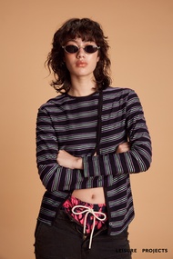 ( Leisure Projects) slash knit bodyfit long sleeves T-shirt เสื้อทรง bodyfit ผ้าทอลายทาง ดีเทลสาบเ