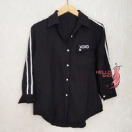 HELLOSHOP - ATASAN WANITA KEMEJA XOXO BLOUSE WANITA ATASAN BORDIR CANTIK KEMEJA KERAH LENGAN PANJAN