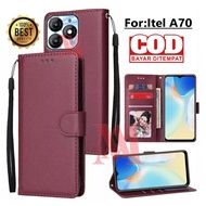 Itel A70 Leather Flip Cover Wallet Case Leather - Casing Dompet Case Wallet Leather Flip Itel A70