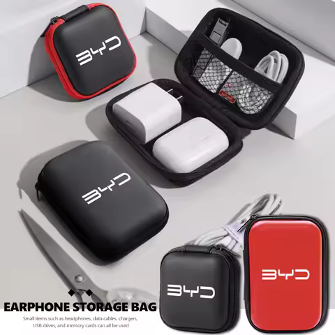 Earphone Data Case Portable Mini Zipper Car EVA Storage Bag For BYD Atto F0 G3 I3 Ea1 F3 E6 Yuan Plu