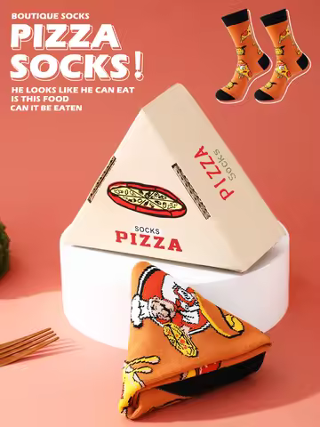 1 pair of medium-cut unisex socks pizza with a novel and quirky creative and interesting holiday gif