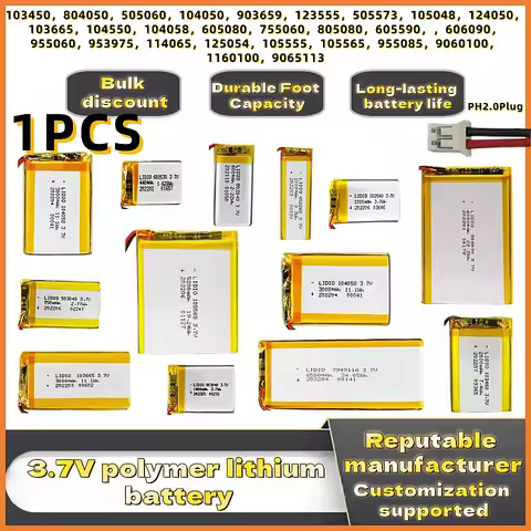 3.7V Li-Po Battery with PH2.0 Plug, Rechargeable Lithium Battery for PS4 Controller, Bluetooth Speak