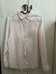 Uniqlo亞麻襯衫粉紅L號 女裝