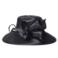 FS Black Rose Fedora Hat Summer Big Brim Sun Hats Fascinators For Women Elegant church Wedding Party