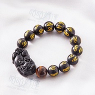 天然黑曜石六字箴言貔貅手鍊(含開光)驅邪、化煞、轉運、增財