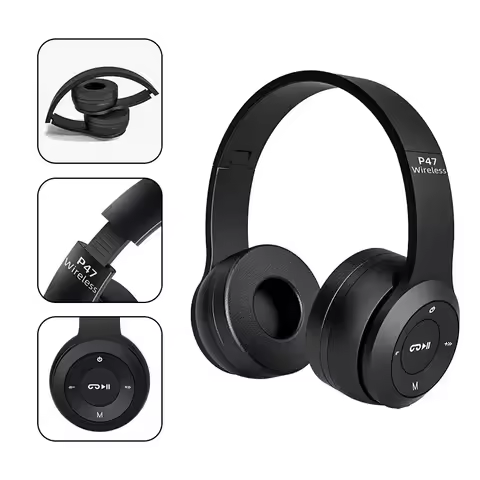 P47 Foldable Wireless Bluetooth 5.0 HiFi Stereo Bass Headphones for Music Gaming Smartphone