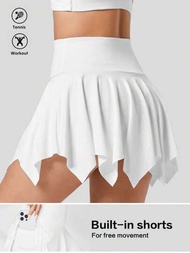 Falda short deportiva assimétrica blanca para mujer, ideal para uso diario