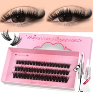 GROINNEYA DIY Cluster Extension Lashes Kit Mix 10-16MM Individual Lashes Set Wispy Fluffy Eyelashes