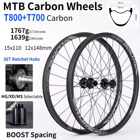 Ultralight MTB Carbon Wheelset 27.5 29er Wheels 36T Ratchet Hub HG XD MS 28H 30/36mm Width Boost Tub