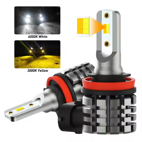 AUXITO 2Pcs Dual Color Switchback H8 H11 LED Fog Light 3000K Golden Yellow 6000K White CSP Chip H9 H