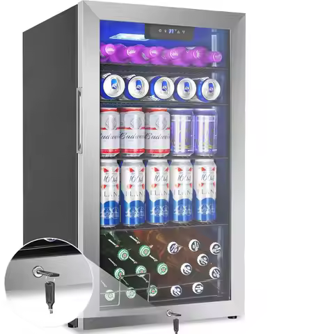 3.2 Cu.Ft 128 Cans Beverage Refrigerator Cooler Mini Drink Fridge Glass Door for Beer Soda Wine Beer