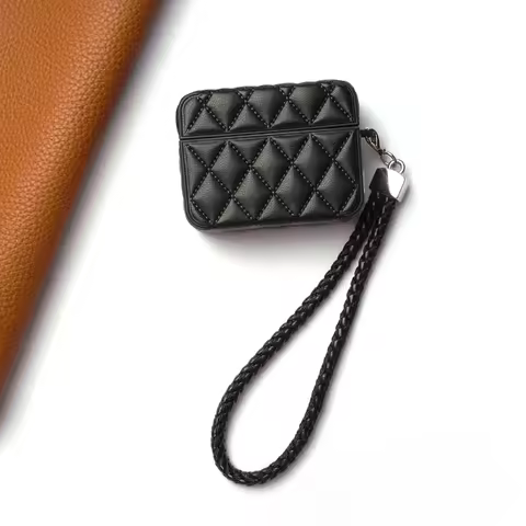 For Airpods 4 2025 Case Luxury Diamond Leather with Lanyard for Apple Airpods Pro 1 2 3 Bluetooth He