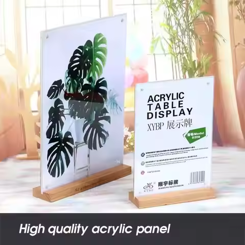 A5 Clear Tabletop Tent Card Wooden Restaurant Plastic Upright Acrylic Table Menu Holder Vertical Pap