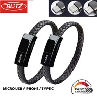 BLiTZ MARS TuReMi KM-05 Kabel Data Charger Gelang Type C / Lightning iPhone / Micro USB up to 2.4A