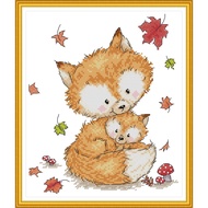 Joy Sunday Stamped Cross Stitch Ktis Mother and Daughter Foxes DMC Threads Chinese Cross Stitch Set DIY Needlework Embroidery Kit