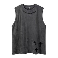 SUPEEON丨 Áo thể thao da lộn in đeo chéo Retro Áo thun nam không Tay HipHop đường phố nguyên bản