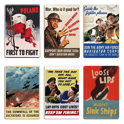 Poland First to Fight Vintage Ww2 Poster War. Who is it good for Metal Plaque Designer Cinema Garage