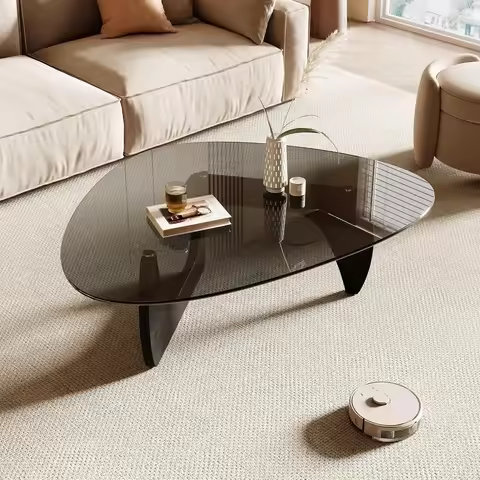 Morden Coffee Table, 42.5" x 28.5" x 16.1" Triangle Tempered Glass Top for Living Room, Color: Black